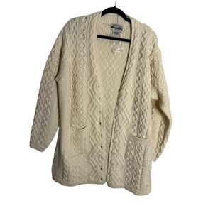 NWOT Aran Crafts 100%  Merino Wool Button Front Cardigan Sweater Cable Knit
